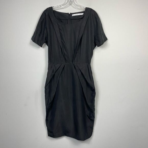 & Other Stories Black 100% Silk Hourglass Pinup Goth Midi Dress Pockets 36 S 4 - Picture 8 of 16